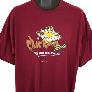Hudson Chicken Ride T Shirt Mens Size 2XL Red Wheatland Cafe Kansas Bike Ride